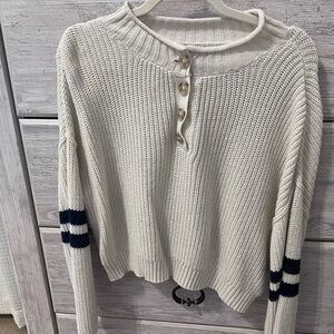 American Eagle Outfitters Cream Sweater with Navy Stripes